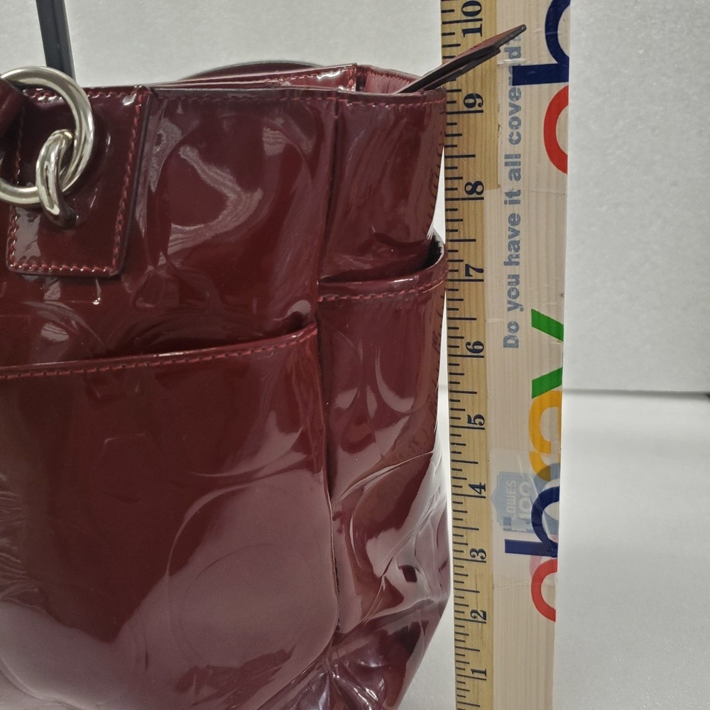 Coach Signature Garnet East West Embossed Patent Leather Carry all # F17729 - Picture 13 of 16